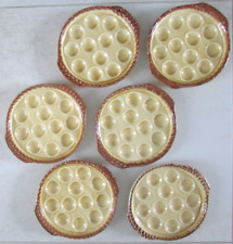 Ensemble de 6 assiettes à escargots 12 trous porcelaine de Gien France ø 19,5 cm
