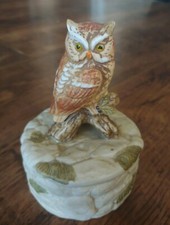 Vintage Napcoware Porcelain Handmade Owl Figurine Trinket Box