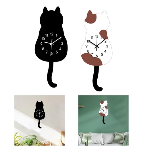 Chat wagging tail - mur, horloge