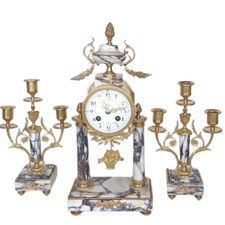 Ancienne pendule portique marbre style Louis XVI horloge Old clock bronze marble