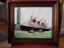 Paquebot  NORMANDIE 1935 , peinture sur carton