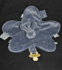 Doudou plat âne NOUKIES NOUKIE'S gris foncé bleu poudre d'étoile attache tétine