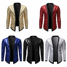 Hommes Sequin Veste Cardigan Paillette Déguisement Blazer Tenue Haut Scène Fête