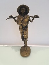 Statuette En Bronze Art Africain  Repesentant Un Sage Africain De 23,5 Cm