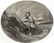 CHASSE: Le RENARD PRIS au PIEGE (Par DECAMPS) - Gravure Grand Format 19eme