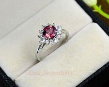 Rond Naturel Rose Tourmaline Pierre Précieuse 14K Solide Plaqué Or Bague Mariage