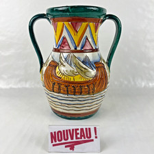 ➜VASE EN CÉRAMIQUE DEUX ANSES peint à la main artisanal ancien/vintage d'Italie