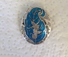 BROCHE APSARA/ DANSEUSE/ EN ARGENT/ FOND AGATE BLEUE/ SIAM/ 1939
