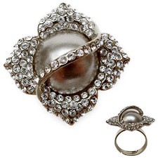 Bague plaqué or blanc cristal swarovski perle nacrée grise taille 54 à 60