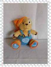 O - Doudou Peluche Ours Salopette Bleu Mouton Grelot Fizzy 
