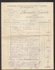 MENETOU-SALON (18) ZINGUERIE PLOMBERIE COUVERTURE "Alexandre LABORDE" 1926