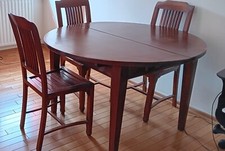 table ronde en bois sheesham sculpté et 4 chaises en teck massif