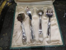 ancien service a bouillie gateau pour bebe art deco 1960 inox cuillere couteau