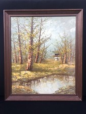 GRAND TABLEAU PEINTURE À HUILE AU COUTEAU SUR ISOREL PAYSAGE D'AUTOMNE SIGNÉE