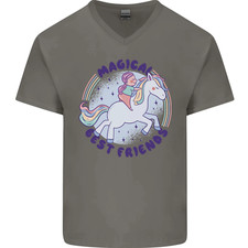 Magique Amis A Fille Équitation A Unicorn Hommes Col V Coton T-Shirt