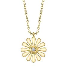 14K or Jaune Diamant Collier Fleur Biseau Ensemble Coupe Ronde 0.02 CT Naturel