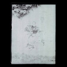 Négatif 18 x 13 / Ancienne photo plaque de verre / Famille - Femme - Enfants