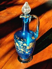 Baccarat  Carafe En Cristal Bleu  Et Blanc  Et Emaillage Dore  Vers 1900 ... A
