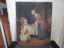 Très ancienne huile sur toile Le Bénédicité signé J Chardin ( copie)