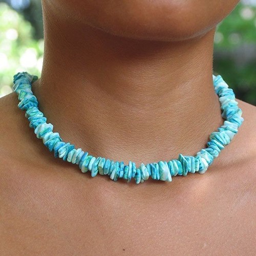 Teal blue puka - shell, necklace