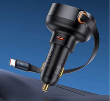 Baseus Chargeur de voiture 60W 2 en 1 avec câble rétractable pour iPhone 17 16