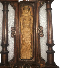 pendule murale style H2 (bricolée) mouvement Japy à réviser, statue bois