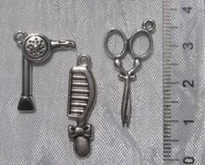 LOT MIX 3 BRELOQUES EN METAL ARGENTE COIFFURE peigne ciseaux sèche-cheveux *B403