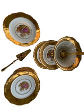 ANCIEN SERVICE A DESSERT PORCELAINE BAVARIA GERMANY ALLEMAGNE OR 22 KARAT GOLD