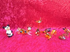 5 Jolies Figurines En Verre / Animaux En Verre : Écureuil, Renard, Vache, Souris