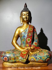 15.3" Tibet Bronze Cloisonne Enamel Shakyamuni Sakyamuni Amitabha Buddha Statue