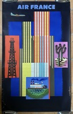 AFFICHE ANCIENNE AIR FRANCE AMÉRIQUE DU NORD NATHAN CIRCA 1960