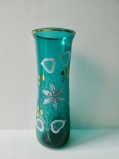 Vase en cristal de Bohème, à décor de fleurs sur fond vert, Bohemia Crystalex