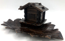 Antique german black forest inkwell Mid-1900's woodwork sculpture