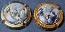 Lot lettre E - ELLNER Charles peinture / 2 CAPSULE plaque muselet CHAMPAGNE