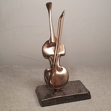 Sublime Sculpture en bronze doré  Yves Lohé   Violoncelle Signée sur socle 864gr