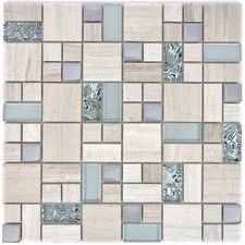 Mosaïque combinaison inox verre pierre bois gris blanc mur 88-0202_f |10 plaques