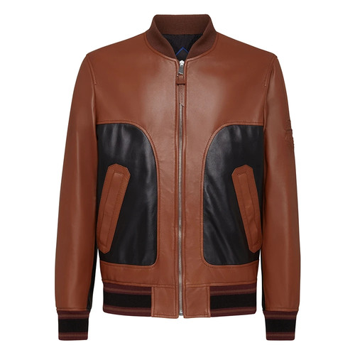 Mens brown leather bomber - brown,