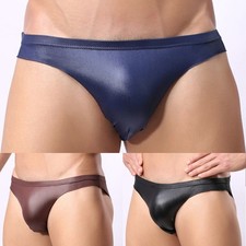 Sexy Hommes Mouillé Look Simili Cuir Suspensoir Bikini Slip String sous-Vêtement