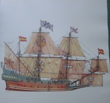 Impression De Navire À Voile Historique ~ Un Galion Espagnol 1620 - 1650