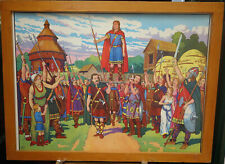 ancienne affiche scolaire MDI histoire couronnement charlemagne clovis pavois