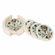 Marbre Coaster Set Multicolore Pierres Pietra Dura Fait Pour Décor Maison Gifts
