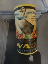 CARTON PUBLICITAIRE TRES ANCIENNE DEMI BOITE CONSERVES OVA RUBAN BLEU