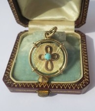 Pendentif médaille  croix or massif 18 carats turquoise neuf naissance baptême