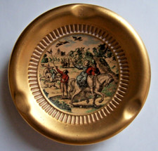 CENDRIER Fait Main Décor FLORENTIN Cavaliers Oiseaux Chien et Bel arrière Plan