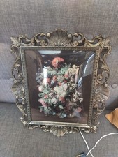 ancien tableau huile sur papier dans un encadrement dorure argenté en bronze