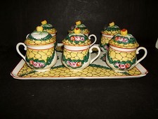 SERVICE DE 6 POT CREME FAIENCE CLAMECY ATELIER DUQUENELLE COLAS PEINT MAIN