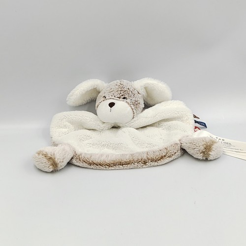 Doudou plat lapin beige blanc