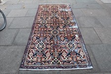 Vintage Worn Main Fabriqué Traditionnel Oriental Laine Noir Bleu Tapis 270x111cm