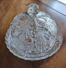 Très Jolie Cloche à Mignardises / Beurre / Fromage Vintage En Verre Pressé
