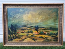 Tableau huile sur toile paysage rural signé L.Schotte cadre rainuré 48x68